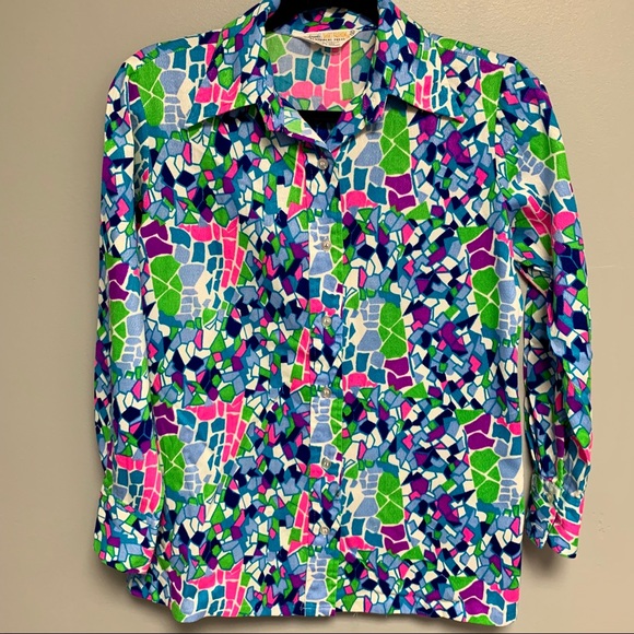 Vintage Bright Mosaic 100% Acrylic Women’s Small Button Down - Picture 1 of 8